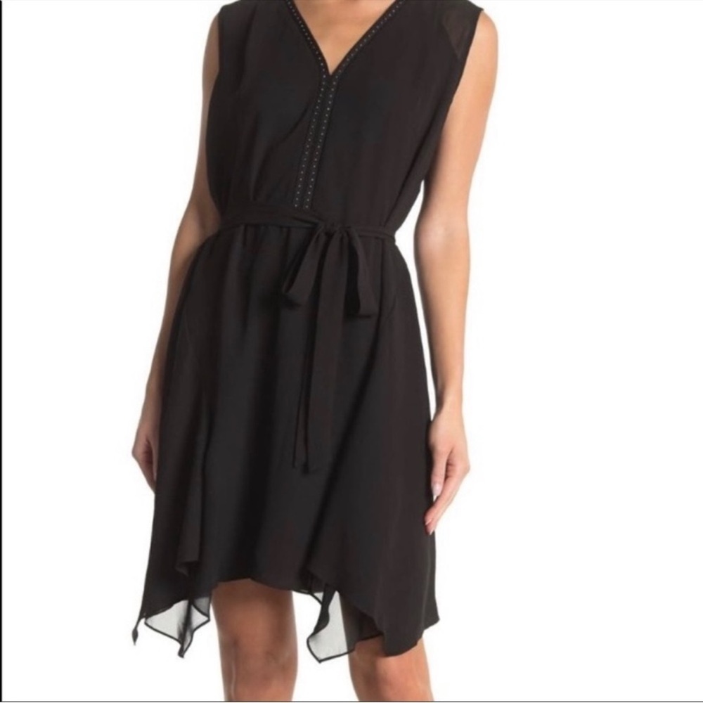 AllSaints Izara Asymmetric Stud Dress in Black